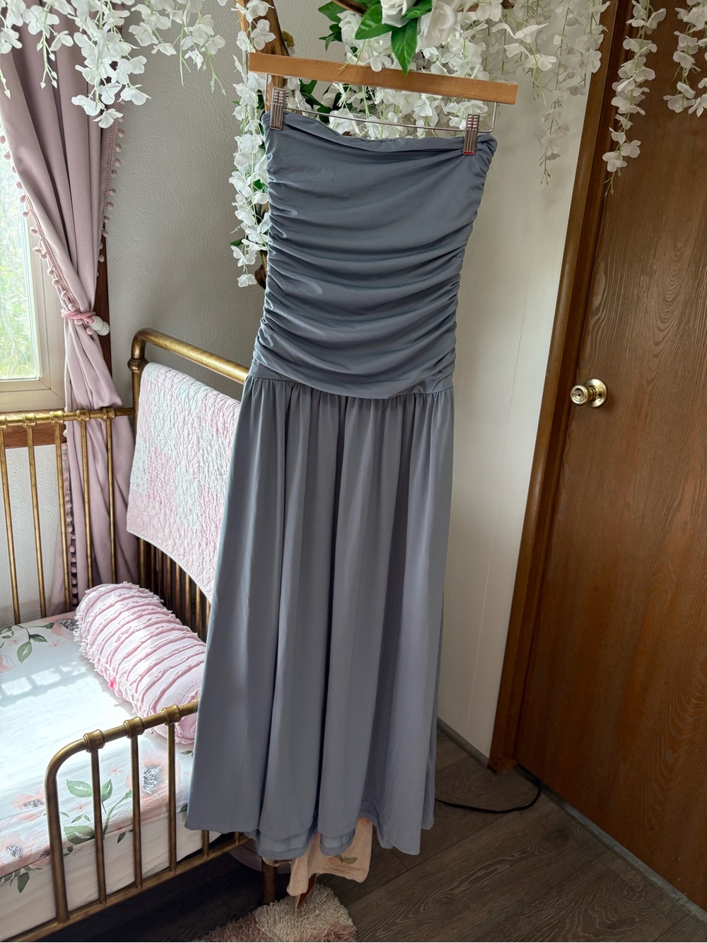 NIA Santal Strapless Ruched Midi Dress in State Blue - Picture 6 of 12